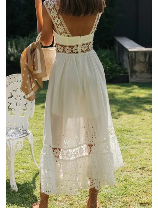 Outlet Women's Midi Dress Dress Graduation Dress Elegant Fashion Modern Vacation Birthday Going out Regular Fit Plain Sleeveless U Neck Summer Women White Dresses