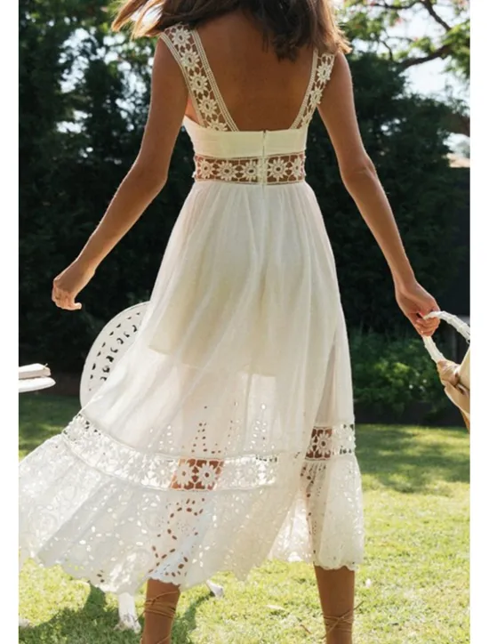 Outlet Women's Midi Dress Dress Graduation Dress Elegant Fashion Modern Vacation Birthday Going out Regular Fit Plain Sleeveless U Neck Summer Women White Dresses