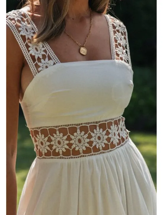 Outlet Women's Midi Dress Dress Graduation Dress Elegant Fashion Modern Vacation Birthday Going out Regular Fit Plain Sleeveless U Neck Summer Women White Dresses