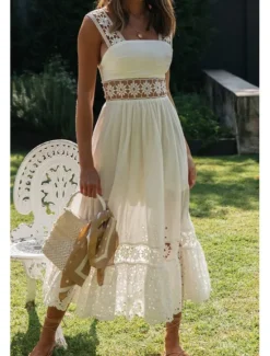 Outlet Women's Midi Dress Dress Graduation Dress Elegant Fashion Modern Vacation Birthday Going out Regular Fit Plain Sleeveless U Neck Summer Women White Dresses