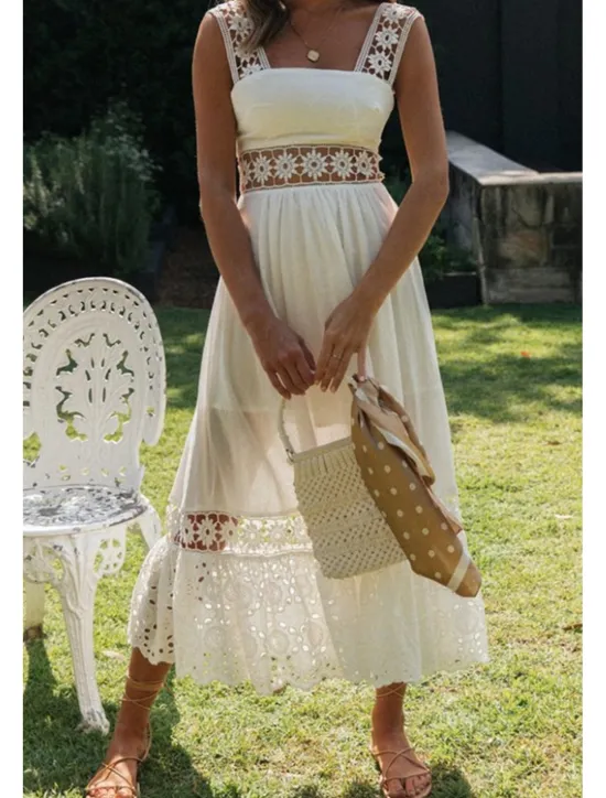Outlet Women's Midi Dress Dress Graduation Dress Elegant Fashion Modern Vacation Birthday Going out Regular Fit Plain Sleeveless U Neck Summer Women White Dresses