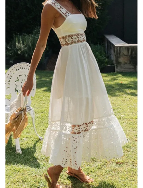 Outlet Women's Midi Dress Dress Graduation Dress Elegant Fashion Modern Vacation Birthday Going out Regular Fit Plain Sleeveless U Neck Summer Women White Dresses