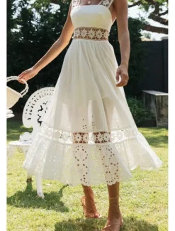Outlet Women's Midi Dress Dress Graduation Dress Elegant Fashion Modern Vacation Birthday Going out Regular Fit Plain Sleeveless U Neck Summer Women White Dresses