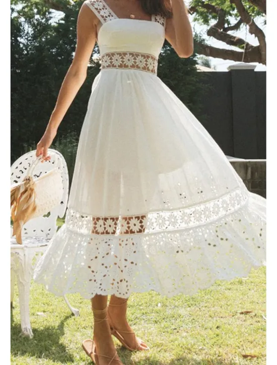 Outlet Women's Midi Dress Dress Graduation Dress Elegant Fashion Modern Vacation Birthday Going out Regular Fit Plain Sleeveless U Neck Summer Women White Dresses