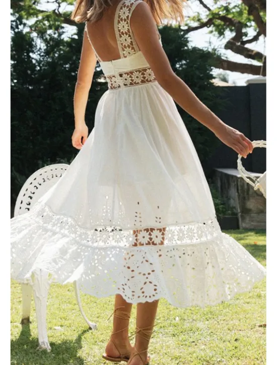 Outlet Women's Midi Dress Dress Graduation Dress Elegant Fashion Modern Vacation Birthday Going out Regular Fit Plain Sleeveless U Neck Summer Women White Dresses