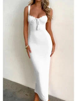 Clearance Women's Midi Dress White Dress Graduation Dress Slip Dress Fashion Modern Birthday Graduation Date Regular Fit Plain Sleeveless Spaghetti Strap Light Yellow Black White Summer Women White Dresses