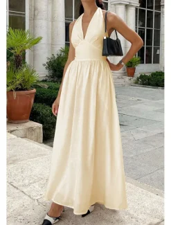 Hot Women's Midi Dress White Dress Fashion Birthday Graduation Date Regular Fit Plain Sleeveless V Neck White Blue Green Apricot Summer Women White Dresses