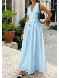 Hot Women's Midi Dress White Dress Fashion Birthday Graduation Date Regular Fit Plain Sleeveless V Neck White Blue Green Apricot Summer Women White Dresses