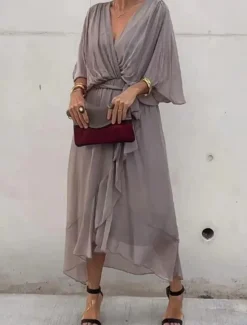 Sale Women's Midi Dress White Dress Casual Dress Cocktail Dress Wedding Guest Dress Elegant Stylish Batwing Sleeve Vacation Daily Date Regular Fit Plain Half Sleeve V Neck Black White Gray Summer Spring Women Cocktail Dress