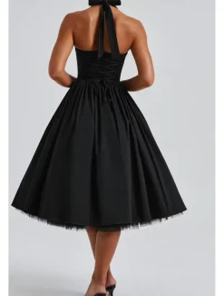 Hot Women's Midi Dress White Dress Graduation Dress Fashion Modern Birthday Holiday Graduation Regular Fit Plain Sleeveless Halter Neck Black White Red Summer Women White Dresses