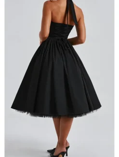 Hot Women's Midi Dress White Dress Graduation Dress Fashion Modern Birthday Holiday Graduation Regular Fit Plain Sleeveless Halter Neck Black White Red Summer Women White Dresses