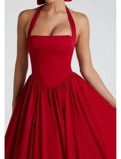 Hot Women's Midi Dress White Dress Graduation Dress Fashion Modern Birthday Holiday Graduation Regular Fit Plain Sleeveless Halter Neck Black White Red Summer Women White Dresses