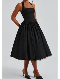 Hot Women's Midi Dress White Dress Graduation Dress Fashion Modern Birthday Holiday Graduation Regular Fit Plain Sleeveless Halter Neck Black White Red Summer Women White Dresses