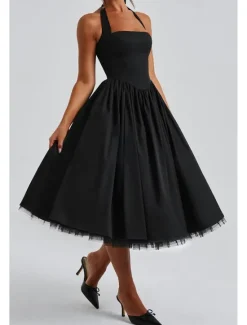 Hot Women's Midi Dress White Dress Graduation Dress Fashion Modern Birthday Holiday Graduation Regular Fit Plain Sleeveless Halter Neck Black White Red Summer Women White Dresses