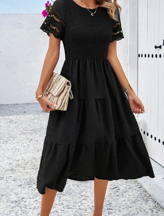 Discount Women's Midi Dress White Dress Lace Dress Casual Dress Summer Dress Fashion Outdoor Holiday Date Regular Fit Plain Short Sleeve Crew Neck Black White Green Summer Spring Women White Dresses