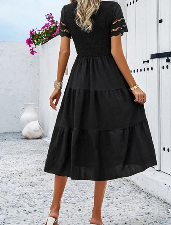 Discount Women's Midi Dress White Dress Lace Dress Casual Dress Summer Dress Fashion Outdoor Holiday Date Regular Fit Plain Short Sleeve Crew Neck Black White Green Summer Spring Women White Dresses