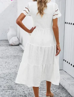 Discount Women's Midi Dress White Dress Lace Dress Casual Dress Summer Dress Fashion Outdoor Holiday Date Regular Fit Plain Short Sleeve Crew Neck Black White Green Summer Spring Women White Dresses