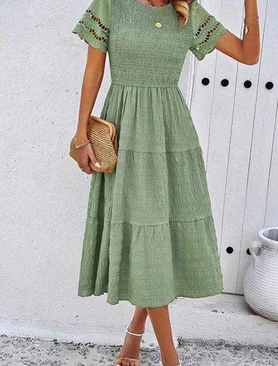Discount Women's Midi Dress White Dress Lace Dress Casual Dress Summer Dress Fashion Outdoor Holiday Date Regular Fit Plain Short Sleeve Crew Neck Black White Green Summer Spring Women White Dresses