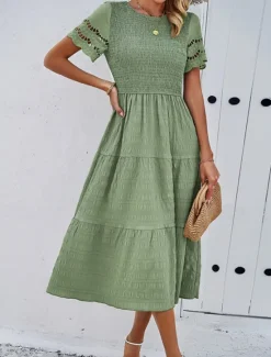 Discount Women's Midi Dress White Dress Lace Dress Casual Dress Summer Dress Fashion Outdoor Holiday Date Regular Fit Plain Short Sleeve Crew Neck Black White Green Summer Spring Women White Dresses