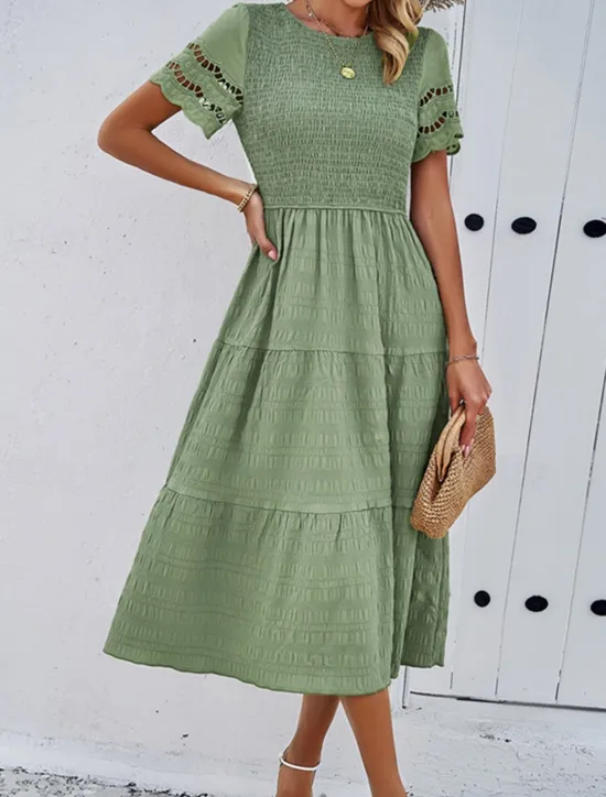 Discount Women's Midi Dress White Dress Lace Dress Casual Dress Summer Dress Fashion Outdoor Holiday Date Regular Fit Plain Short Sleeve Crew Neck Black White Green Summer Spring Women White Dresses