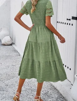 Discount Women's Midi Dress White Dress Lace Dress Casual Dress Summer Dress Fashion Outdoor Holiday Date Regular Fit Plain Short Sleeve Crew Neck Black White Green Summer Spring Women White Dresses