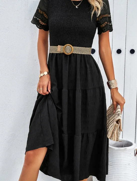 Discount Women's Midi Dress White Dress Lace Dress Casual Dress Summer Dress Fashion Outdoor Holiday Date Regular Fit Plain Short Sleeve Crew Neck Black White Green Summer Spring Women White Dresses