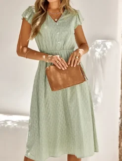 Sale Women's Midi Dress White Dress Casual Dress A Line Dress Stylish Basic Casual Vacation Daily Regular Fit Plain Sleeveless V Neck White Green Summer Spring Women White Dresses