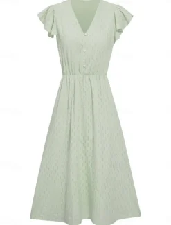 Sale Women's Midi Dress White Dress Casual Dress A Line Dress Stylish Basic Casual Vacation Daily Regular Fit Plain Sleeveless V Neck White Green Summer Spring Women White Dresses
