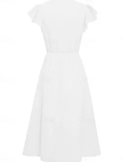 Sale Women's Midi Dress White Dress Casual Dress A Line Dress Stylish Basic Casual Vacation Daily Regular Fit Plain Sleeveless V Neck White Green Summer Spring Women White Dresses