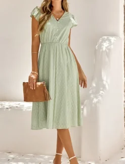 Sale Women's Midi Dress White Dress Casual Dress A Line Dress Stylish Basic Casual Vacation Daily Regular Fit Plain Sleeveless V Neck White Green Summer Spring Women White Dresses