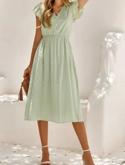 Sale Women's Midi Dress White Dress Casual Dress A Line Dress Stylish Basic Casual Vacation Daily Regular Fit Plain Sleeveless V Neck White Green Summer Spring Women White Dresses