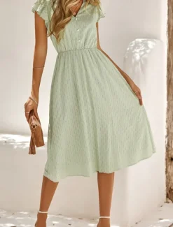 Sale Women's Midi Dress White Dress Casual Dress A Line Dress Stylish Basic Casual Vacation Daily Regular Fit Plain Sleeveless V Neck White Green Summer Spring Women White Dresses