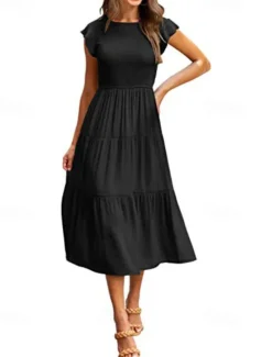 Discount Women's Midi Dress White Dress Graduation Dress Fashion Birthday Date Tea Party Regular Fit Plain Sleeveless Crew Neck Black White Light Green Army Green Summer Women White Dresses
