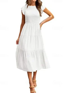 Discount Women's Midi Dress White Dress Graduation Dress Fashion Birthday Date Tea Party Regular Fit Plain Sleeveless Crew Neck Black White Light Green Army Green Summer Women White Dresses