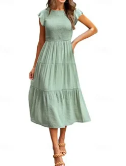 Discount Women's Midi Dress White Dress Graduation Dress Fashion Birthday Date Tea Party Regular Fit Plain Sleeveless Crew Neck Black White Light Green Army Green Summer Women White Dresses