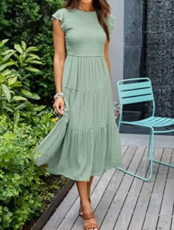 Discount Women's Midi Dress White Dress Graduation Dress Fashion Birthday Date Tea Party Regular Fit Plain Sleeveless Crew Neck Black White Light Green Army Green Summer Women White Dresses