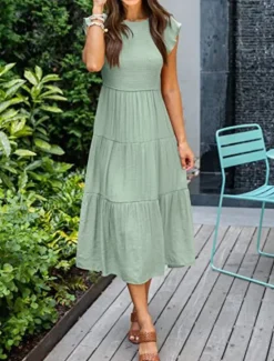 Discount Women's Midi Dress White Dress Graduation Dress Fashion Birthday Date Tea Party Regular Fit Plain Sleeveless Crew Neck Black White Light Green Army Green Summer Women White Dresses
