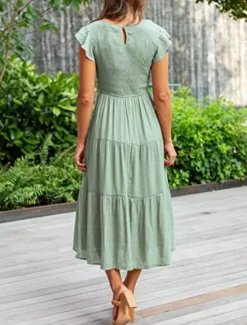 Discount Women's Midi Dress White Dress Graduation Dress Fashion Birthday Date Tea Party Regular Fit Plain Sleeveless Crew Neck Black White Light Green Army Green Summer Women White Dresses