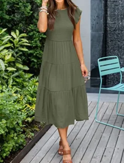 Discount Women's Midi Dress White Dress Graduation Dress Fashion Birthday Date Tea Party Regular Fit Plain Sleeveless Crew Neck Black White Light Green Army Green Summer Women White Dresses