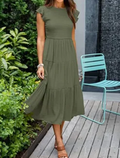 Discount Women's Midi Dress White Dress Graduation Dress Fashion Birthday Date Tea Party Regular Fit Plain Sleeveless Crew Neck Black White Light Green Army Green Summer Women White Dresses