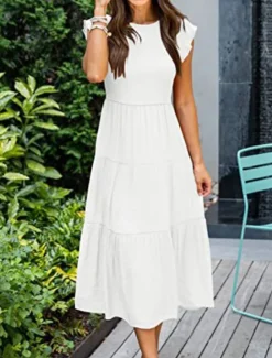 Discount Women's Midi Dress White Dress Graduation Dress Fashion Birthday Date Tea Party Regular Fit Plain Sleeveless Crew Neck Black White Light Green Army Green Summer Women White Dresses