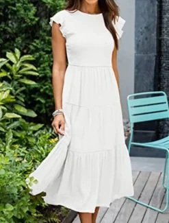 Discount Women's Midi Dress White Dress Graduation Dress Fashion Birthday Date Tea Party Regular Fit Plain Sleeveless Crew Neck Black White Light Green Army Green Summer Women White Dresses
