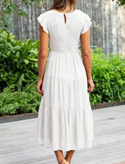Discount Women's Midi Dress White Dress Graduation Dress Fashion Birthday Date Tea Party Regular Fit Plain Sleeveless Crew Neck Black White Light Green Army Green Summer Women White Dresses