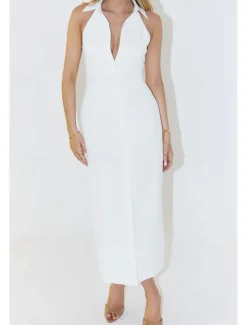 Online Women's Midi Dress White Dress Graduation Dress Fashion Birthday Holiday Graduation Regular Fit Plain Sleeveless Shirt Collar Black White Summer Women White Dresses
