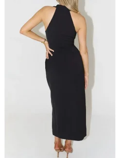 Online Women's Midi Dress White Dress Graduation Dress Fashion Birthday Holiday Graduation Regular Fit Plain Sleeveless Shirt Collar Black White Summer Women White Dresses