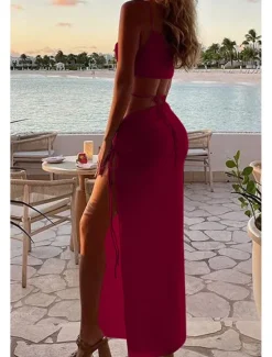 New Women's Midi Dress White Dress Graduation Dress Slip Dress Fashion Birthday Graduation Date Regular Fit Plain Sleeveless Spaghetti Strap Light Pink Black White Yellow Summer Women White Dresses