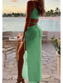 New Women's Midi Dress White Dress Graduation Dress Slip Dress Fashion Birthday Graduation Date Regular Fit Plain Sleeveless Spaghetti Strap Light Pink Black White Yellow Summer Women White Dresses