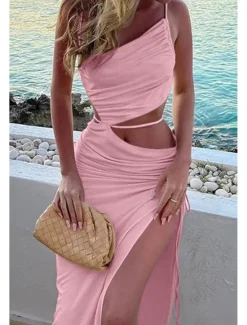 New Women's Midi Dress White Dress Graduation Dress Slip Dress Fashion Birthday Graduation Date Regular Fit Plain Sleeveless Spaghetti Strap Light Pink Black White Yellow Summer Women White Dresses