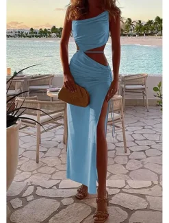 New Women's Midi Dress White Dress Graduation Dress Slip Dress Fashion Birthday Graduation Date Regular Fit Plain Sleeveless Spaghetti Strap Light Pink Black White Yellow Summer Women White Dresses