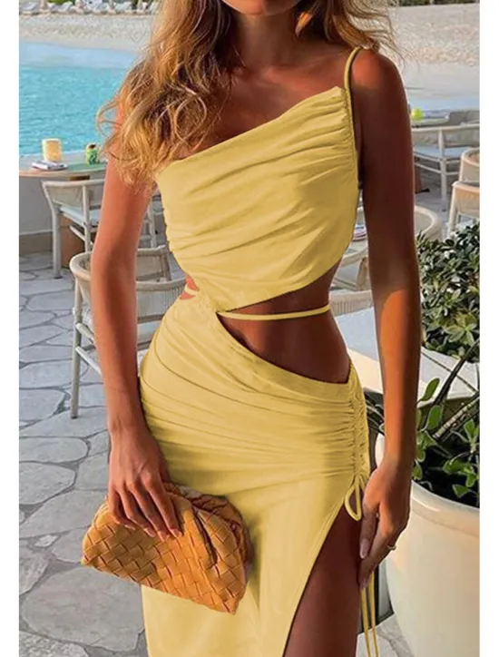 New Women's Midi Dress White Dress Graduation Dress Slip Dress Fashion Birthday Graduation Date Regular Fit Plain Sleeveless Spaghetti Strap Light Pink Black White Yellow Summer Women White Dresses